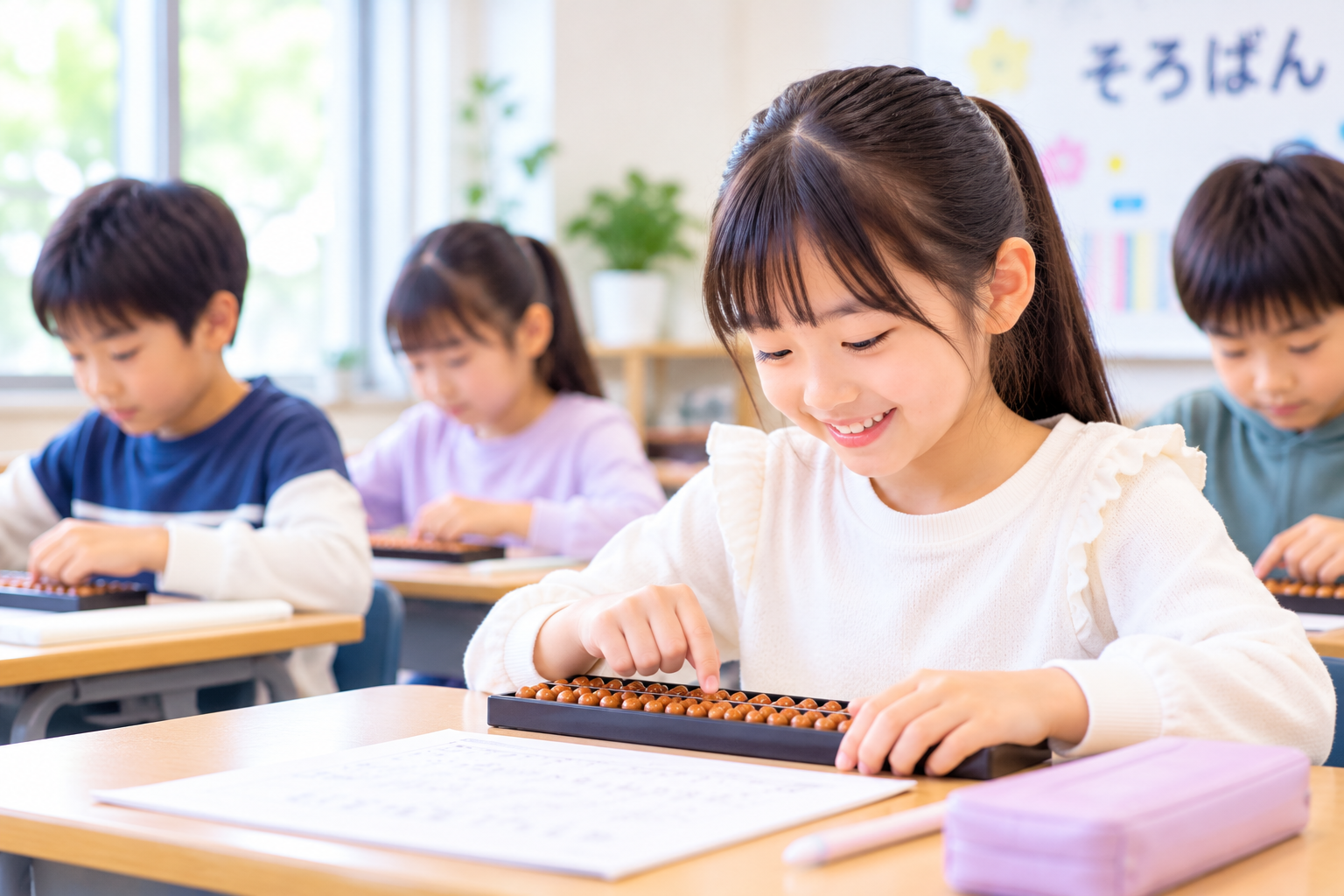 そろばんの学習風景